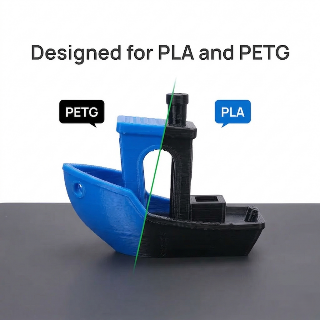 Ukázka tisku modelu Benchy z PLA a PETG na podložce Cool Plate