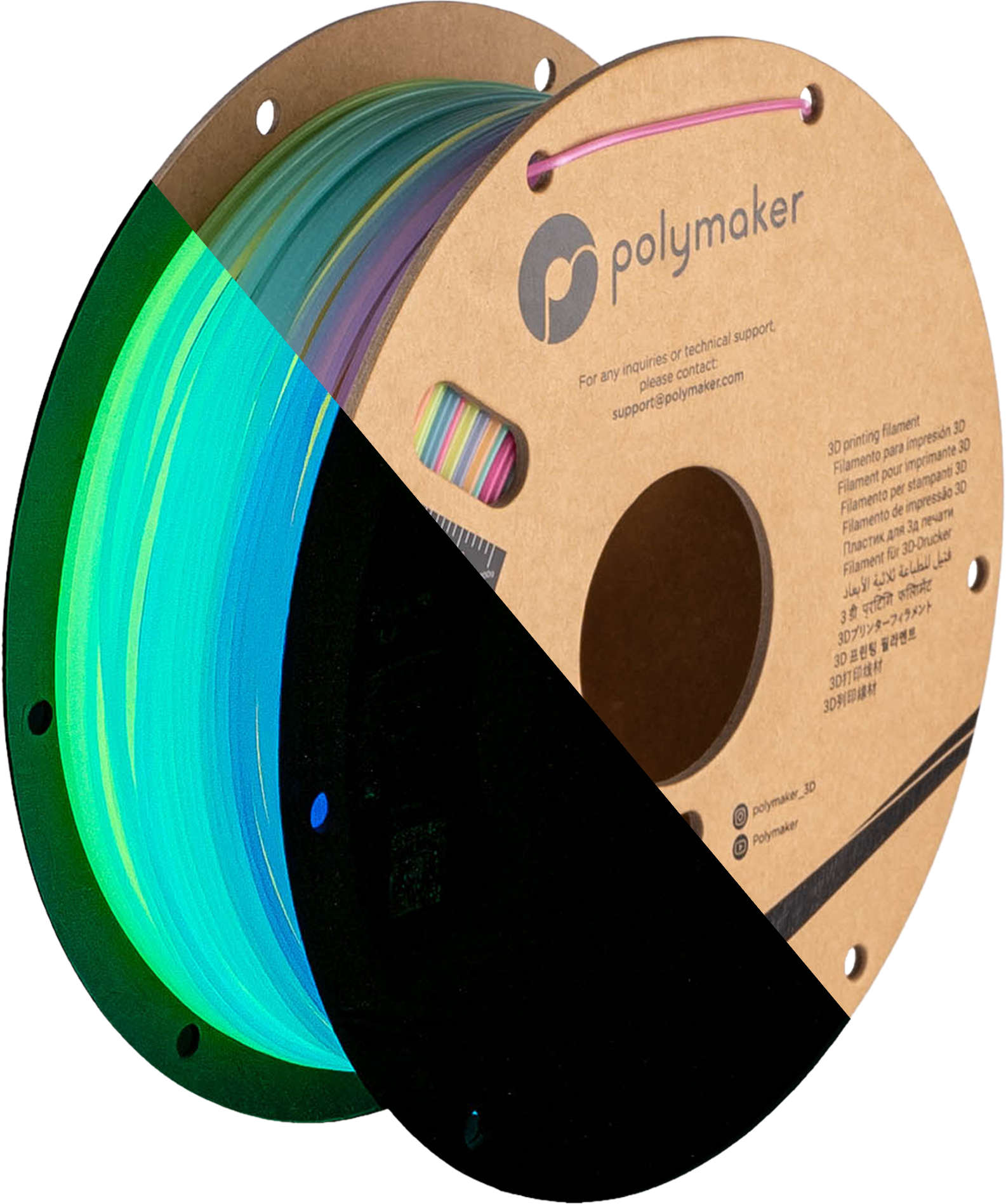 Cívka filamentu PLA svítící duhová, Polymaker, 1,75 mm