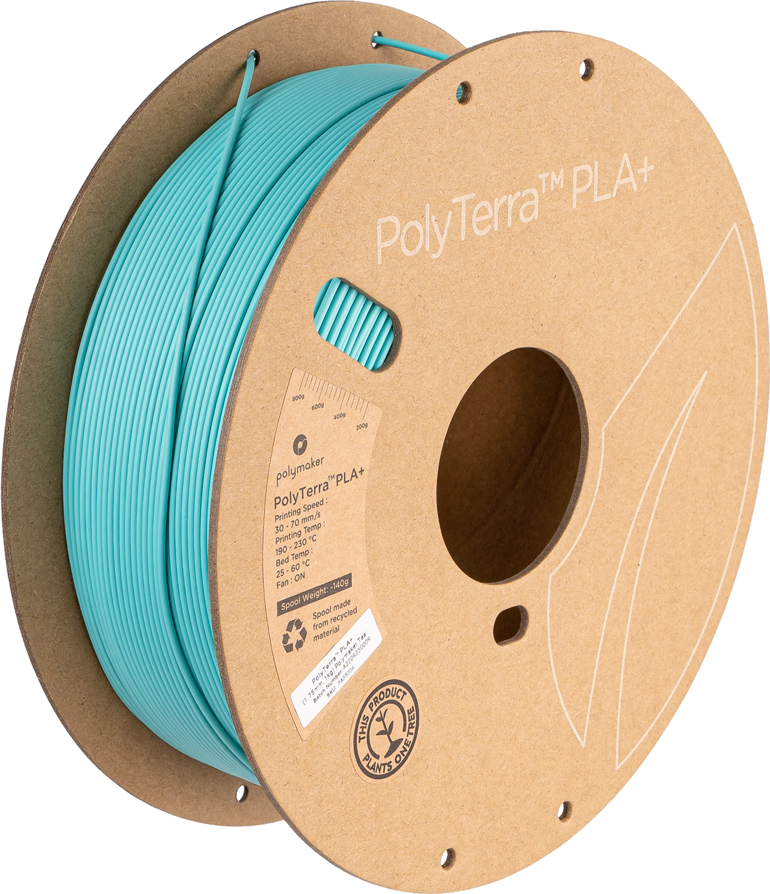 Cívka filamentu PLA+ saténová tyrkysová, Polymaker, 1,75 mm