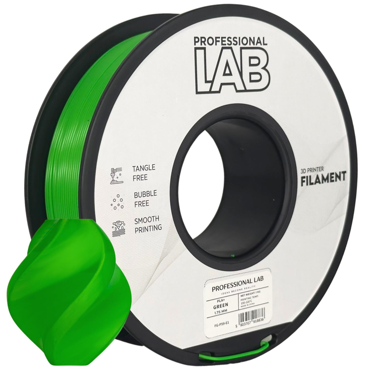 Cívka filamentu PLA+ zelená, Prof. Lab, 1,75 mm