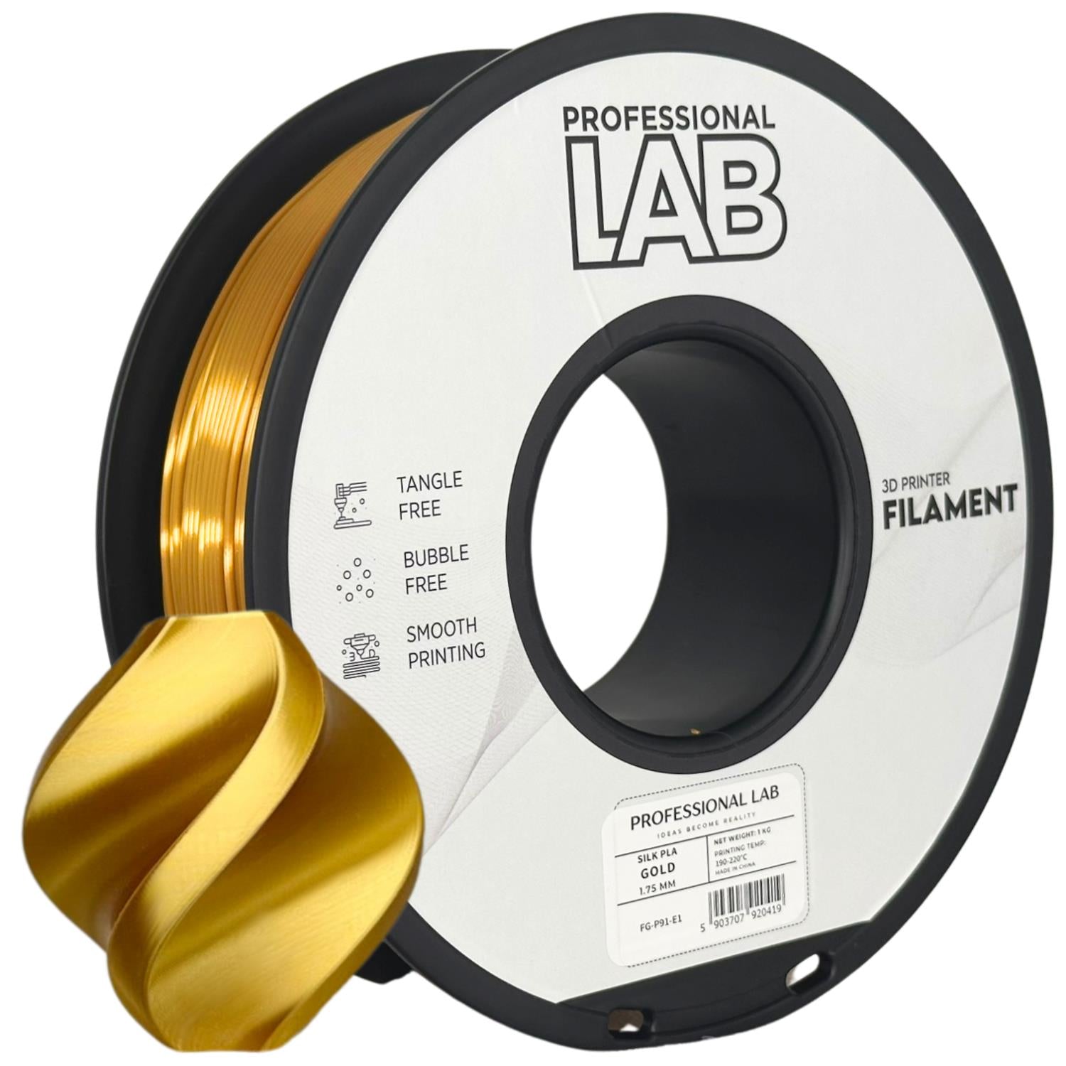 Cívka filamentu Silk PLA zlatá, Prof. Lab, 1,75 mm