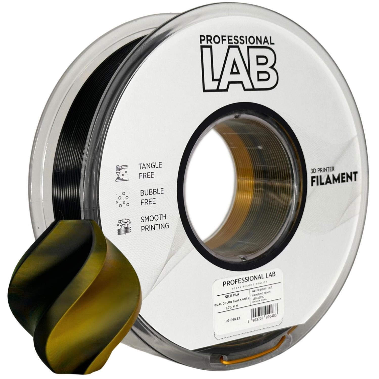 Cívka filamentu Silk PLA Dual Color černá zlatá, Prof. Lab, 1,75 mm