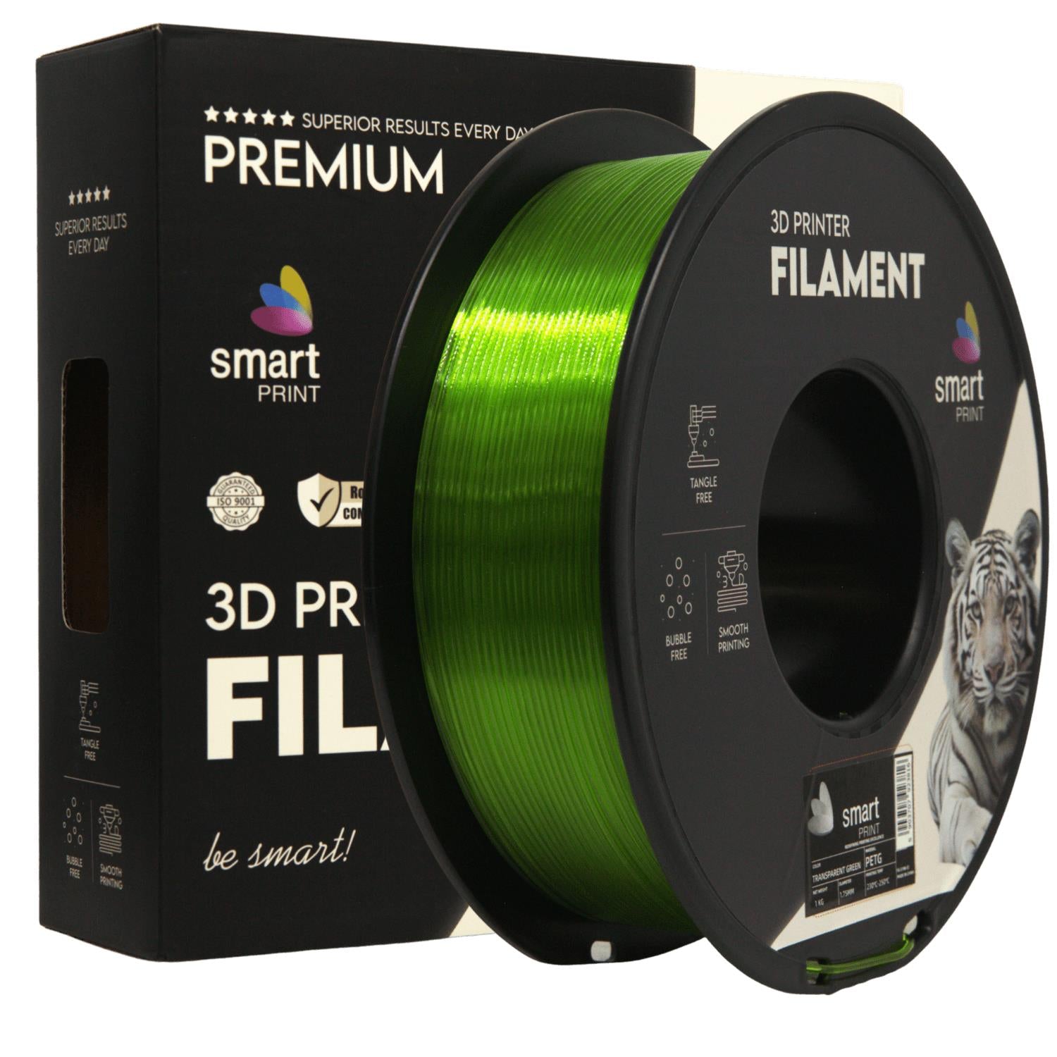 Cívka filamentu PETG průhledná zelená, Smart Print, 1,75 mm