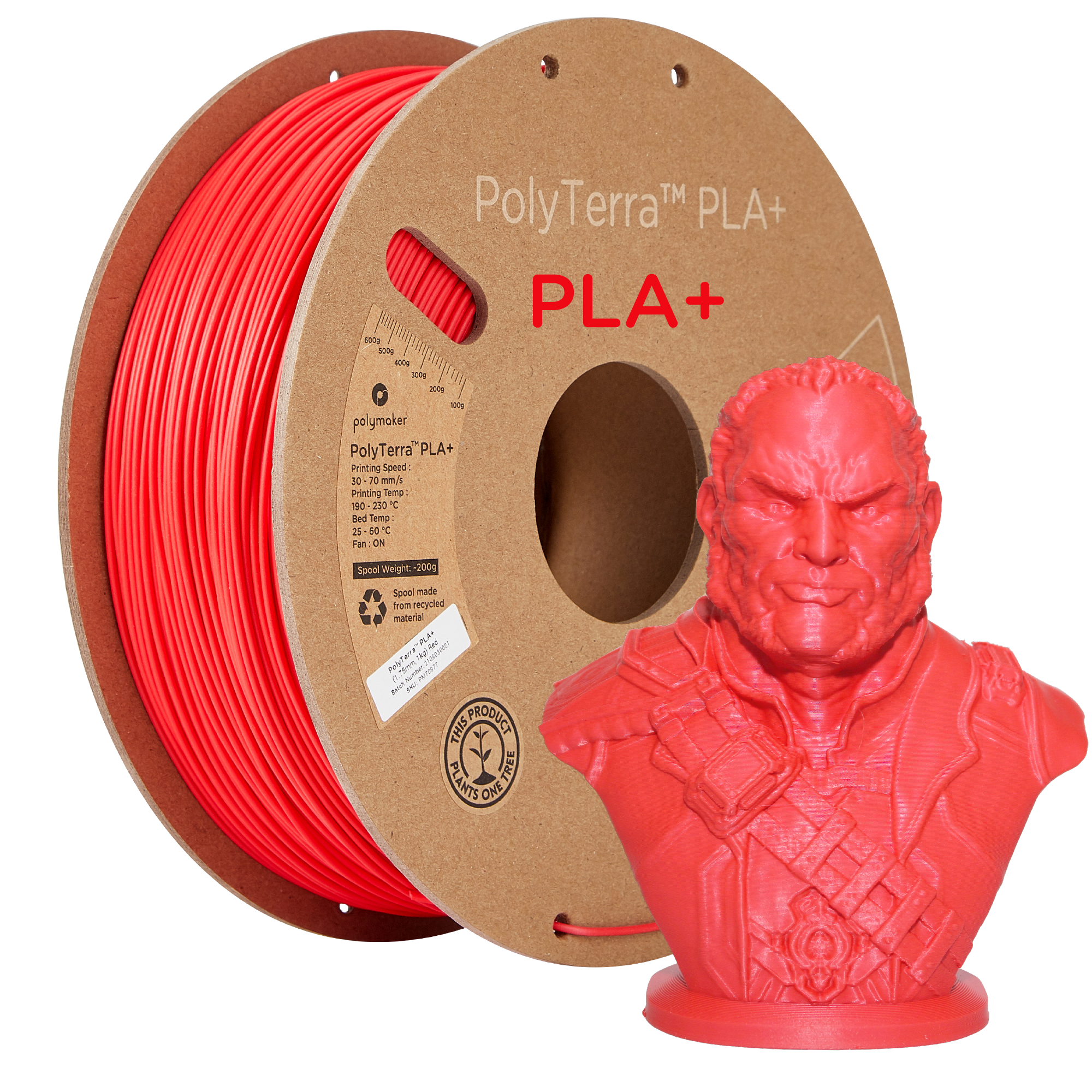 Cívka filamentu PLA+ saténová červená, Polymaker, 1,75 mm